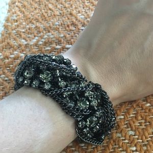 JCrew gunmetal rhinestone and chain cuff bracelet